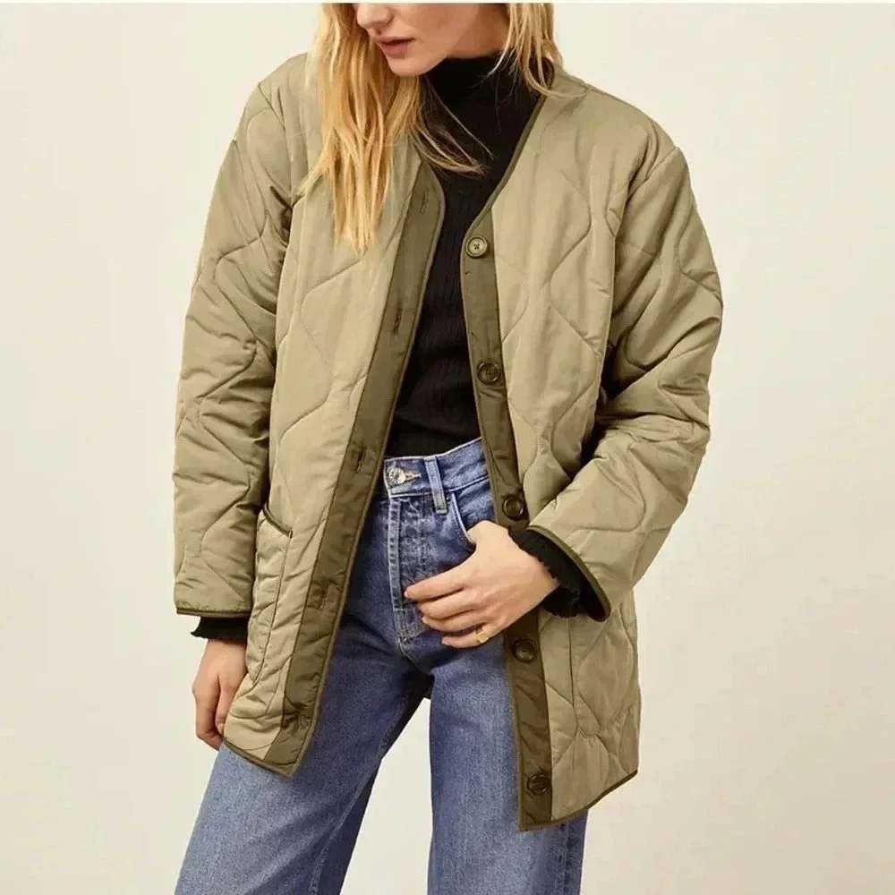 Rails Elin Quilted Jacket Women M Sage Green Quilt Liner Coat Earthy Lightweight